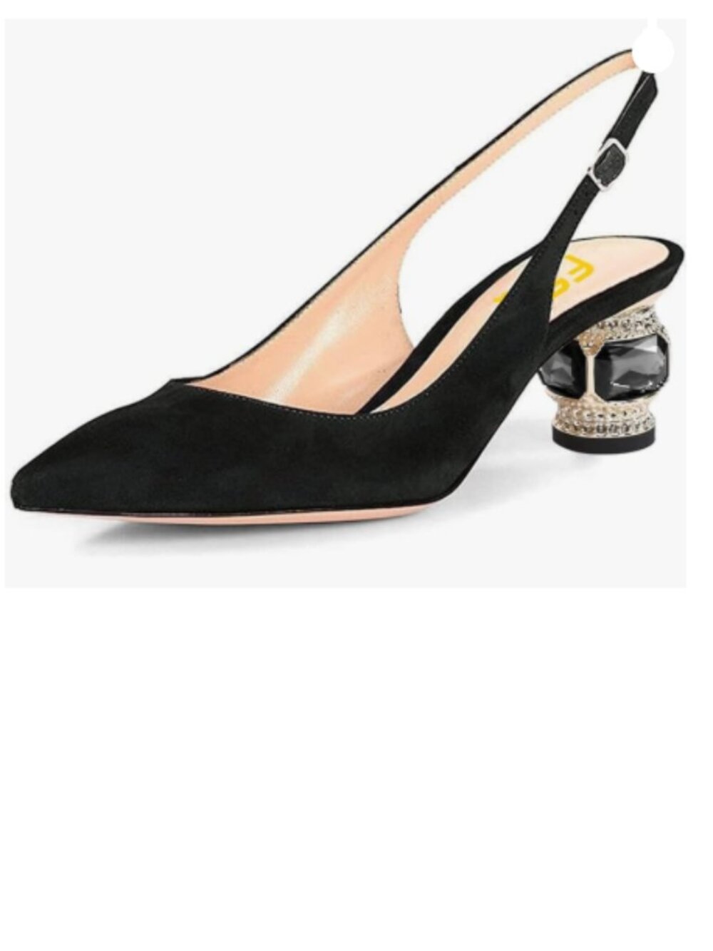 FSJ Black Suede Pointed Toe Slingback Rhinestone Heel Pumps